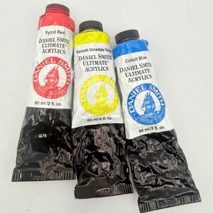Daniel Smith Ultimate Acrylics Paint Set 60ml Pyrrol Red Yellow Cobalt Blue 3pc